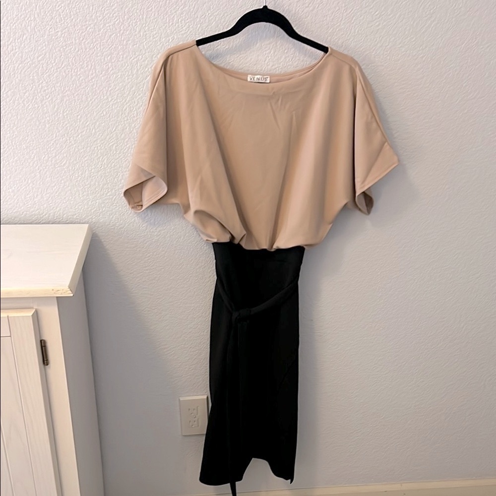 Venus Elegant Beige and Black Women's Dress